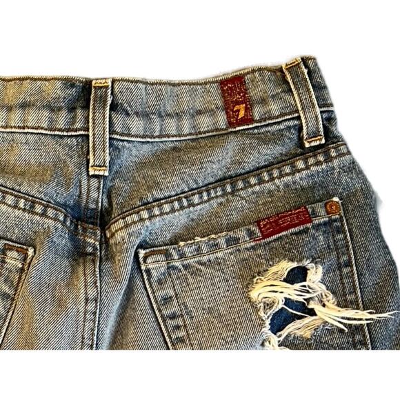 7 For All Mankind Womens Denim Shorts Size 25 Distressed Button Fly Short Shorts - Picture 7 of 10